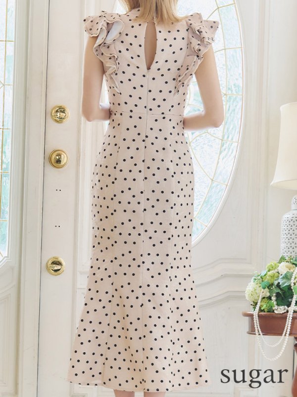 画像9: Lサイズあり【DEA./ディア】フリル/ リボン/ ドット/ マーメイド/ ミモレ丈/ ミディアムドレス/ キャバドレス【OF08】