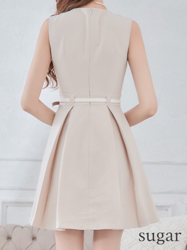 画像21: Lサイズあり【DEA./ディア】ワンカラー/ ノースリーブ/ ベルト付き/ プリーツ/ フレア/ ワンピース/ ミニドレス/ キャバドレス【OF08】