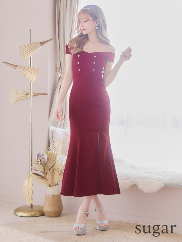 画像10: Lサイズあり【DEA./ディア】マーメイド/ オフショル/ チェーンストラップ/ ワンカラー/ スリット/ ミモレ丈/ ミディドレス/ キャバドレス【OF08】