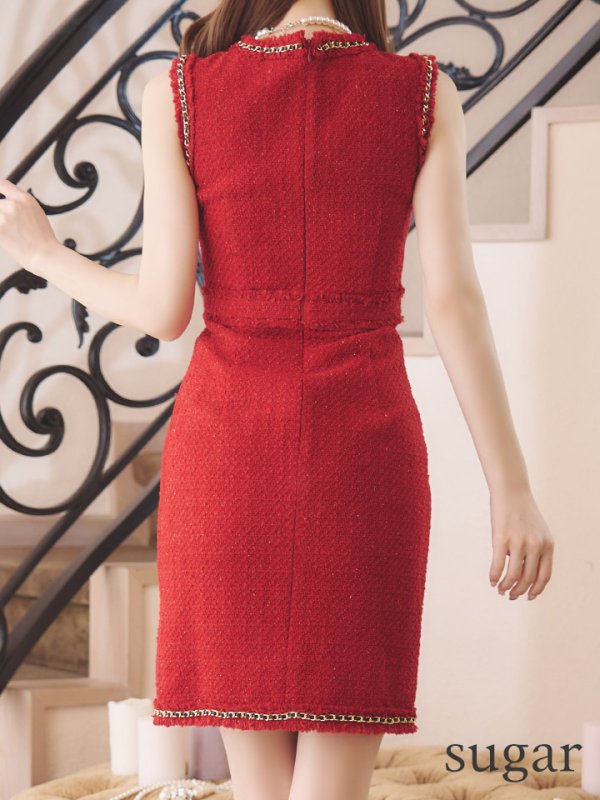 画像9: Lサイズあり【DEA./ディア】シンプル/ ツイード/ ゴールドチェーン/ ノースリーブ/ ワンカラー/ タイト/ ミニドレス/ キャバドレス【OF08】