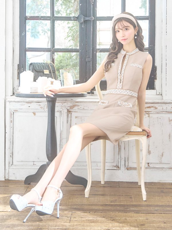 画像13: Lサイズあり【DEA./ディア】ツイード/ チェック/ ジップ/ 谷間魅せ/ タイト/ ミニドレス/ キャバドレス【OF08】