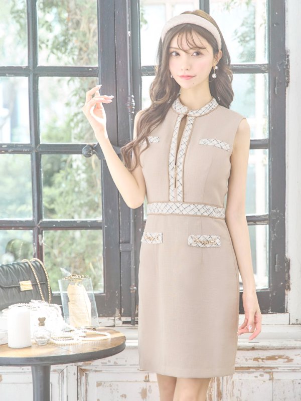 画像15: Lサイズあり【DEA./ディア】ツイード/ チェック/ ジップ/ 谷間魅せ/ タイト/ ミニドレス/ キャバドレス【OF08】