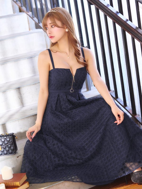 画像2: Lサイズあり【DEA. by ROBE de FLEURS/ディアバイローブドフルール】フロントジッパー/ チュール/ キャミソール/ Aライン/ フレア/ ミモレ丈/ ミディアム丈/ ワンピース/ ミディアムドレス/ キャバドレス[OF2]