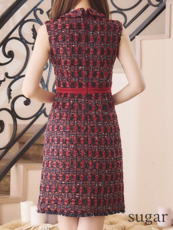 画像9: Lサイズあり【DEA./ディア】ツイード/ チェック/ サイドベルト/ ボタン/ Aライン/ ワンピース/ ミニドレス/ キャバドレス【OF08】