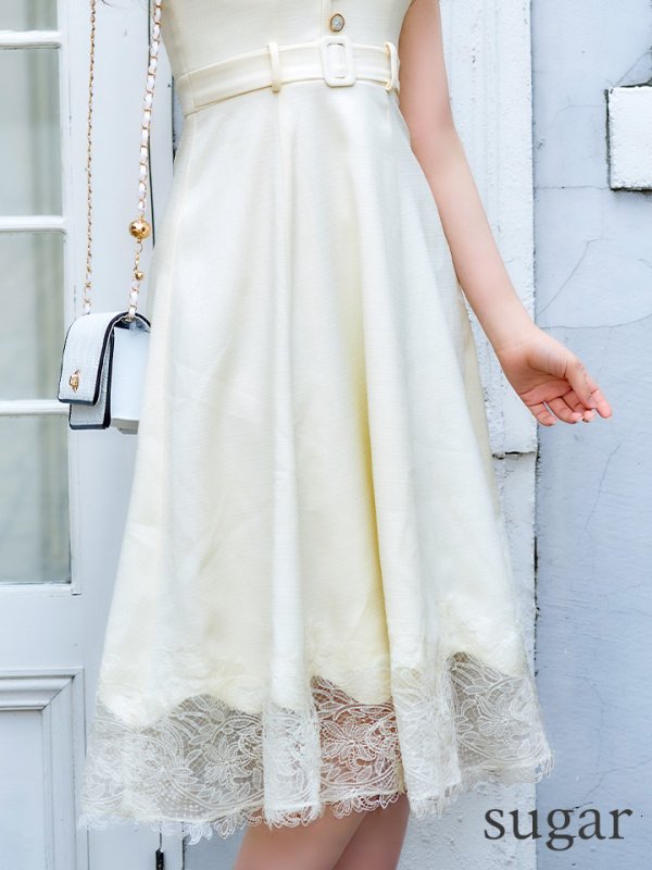 画像14: XS-Lサイズあり【DEA./ディア】裾レース/ ノースリーブ/ サマーツイード/ フレア/ ミディアムドレス/ キャバドレス【OF08】