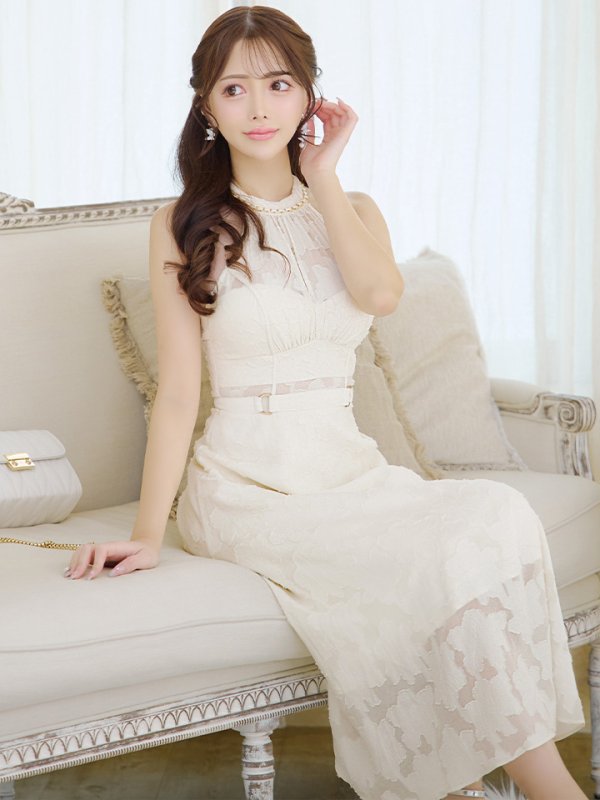 画像6: Lサイズあり【DEA./ディア】ホルターネック/ バックリボン/ レース/ フレア/ ワンピース/ ミモレ丈/ ミディアムドレス/ キャバドレス long【OF08】