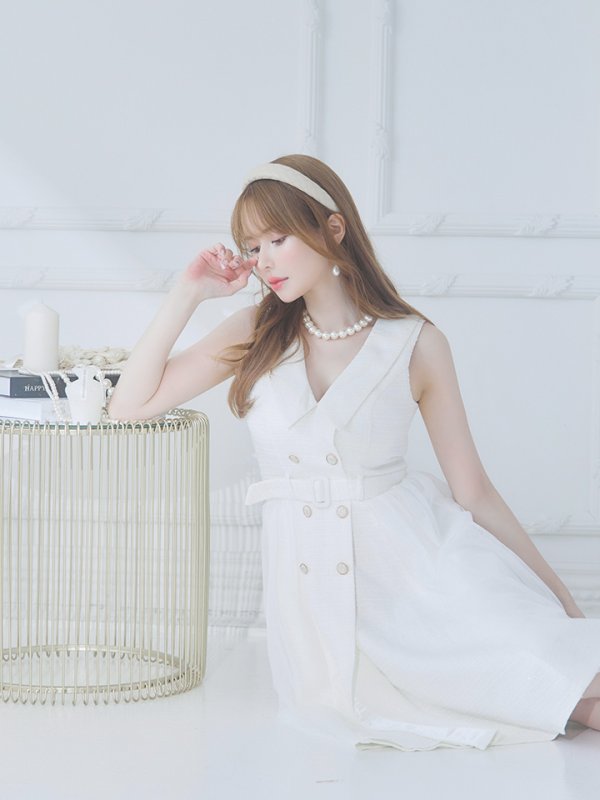 画像6: Lサイズあり【DEA./ディア】トレンチ/ ツイード/ ノースリーブ/ 膝丈/ Aライン/ フレア/ ワンピース/ ミディアムドレス/ キャバドレス【OF08】