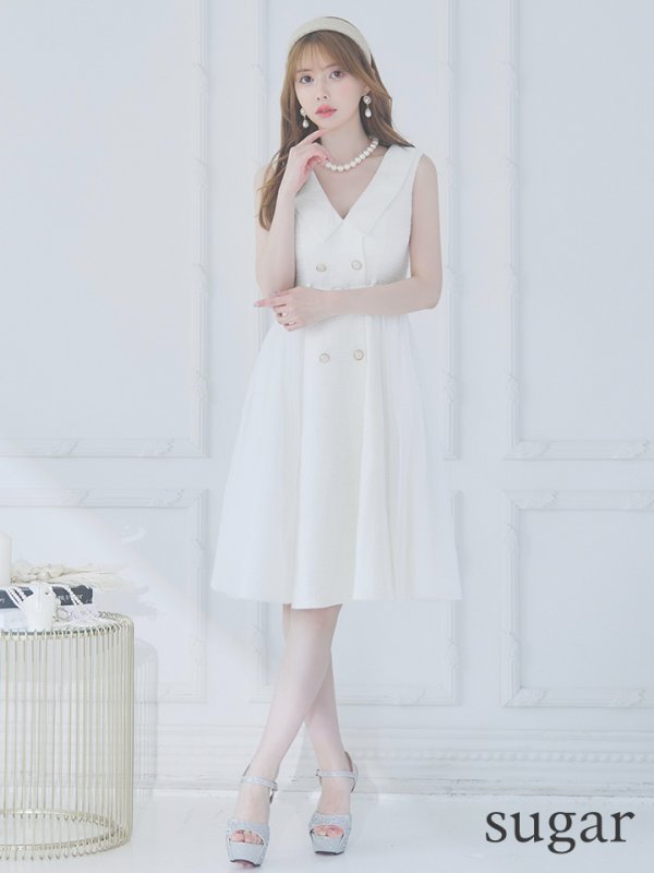 画像8: Lサイズあり【DEA./ディア】トレンチ/ ツイード/ ノースリーブ/ 膝丈/ Aライン/ フレア/ ワンピース/ ミディアムドレス/ キャバドレス【OF08】