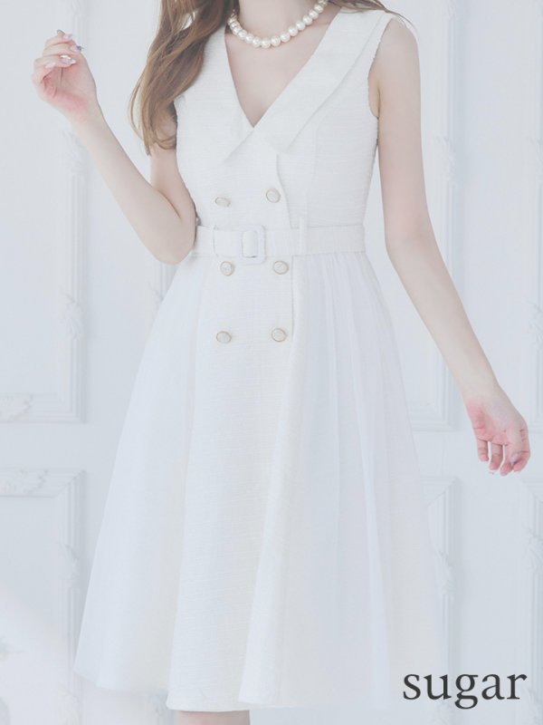 画像9: Lサイズあり【DEA./ディア】トレンチ/ ツイード/ ノースリーブ/ 膝丈/ Aライン/ フレア/ ワンピース/ ミディアムドレス/ キャバドレス【OF08】