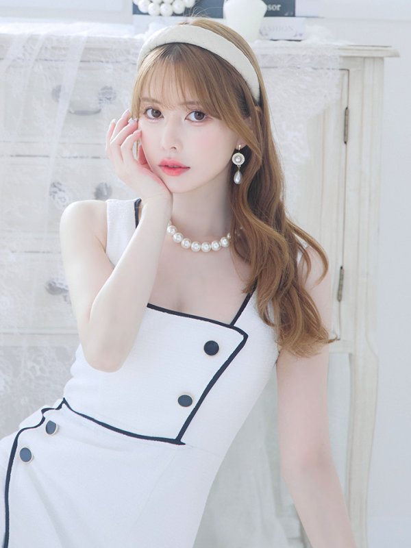 画像3: 【DEA./ディア】パイピング/ ツイード/ ワンカラー/ ノースリーブ/ タイト/ 膝丈/ ミディアムドレス/ キャバドレス【OF08】