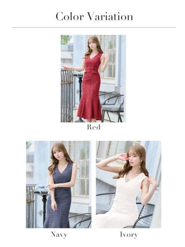 画像27: Lサイズあり【DEA./ディア】マーメイド/ ラメツイード/ ワンカラー/ ウエストベルト/ ワンピース/ ロングドレス/ キャバドレス long[OF08]