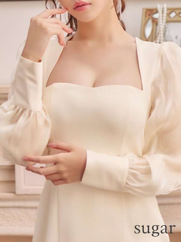 画像10: Lサイズあり【DEA./ディア】マーメイド/ オーガンジースリーブ/ スクエアネック/ サマー/ サテン/ ワンピース/ ロングドレス/ キャバドレス long[OF08]