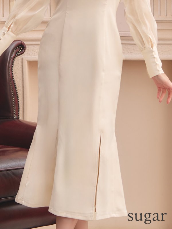 画像11: Lサイズあり【DEA./ディア】マーメイド/ オーガンジースリーブ/ スクエアネック/ サマー/ サテン/ ワンピース/ ロングドレス/ キャバドレス long[OF08]