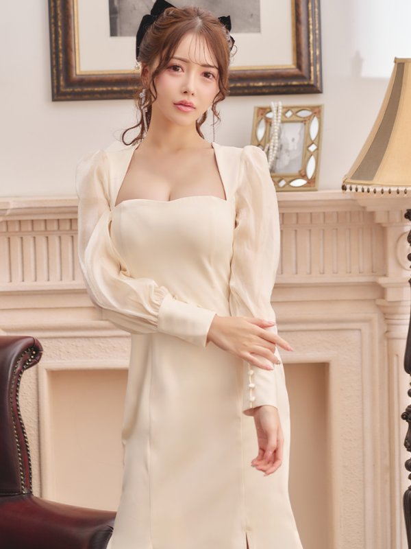 画像4: Lサイズあり【DEA./ディア】マーメイド/ オーガンジースリーブ/ スクエアネック/ サマー/ サテン/ ワンピース/ ロングドレス/ キャバドレス long[OF08]