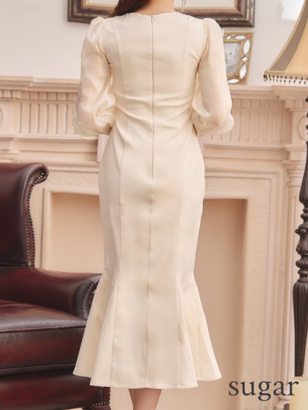 画像9: Lサイズあり【DEA./ディア】マーメイド/ オーガンジースリーブ/ スクエアネック/ サマー/ サテン/ ワンピース/ ロングドレス/ キャバドレス long[OF08]