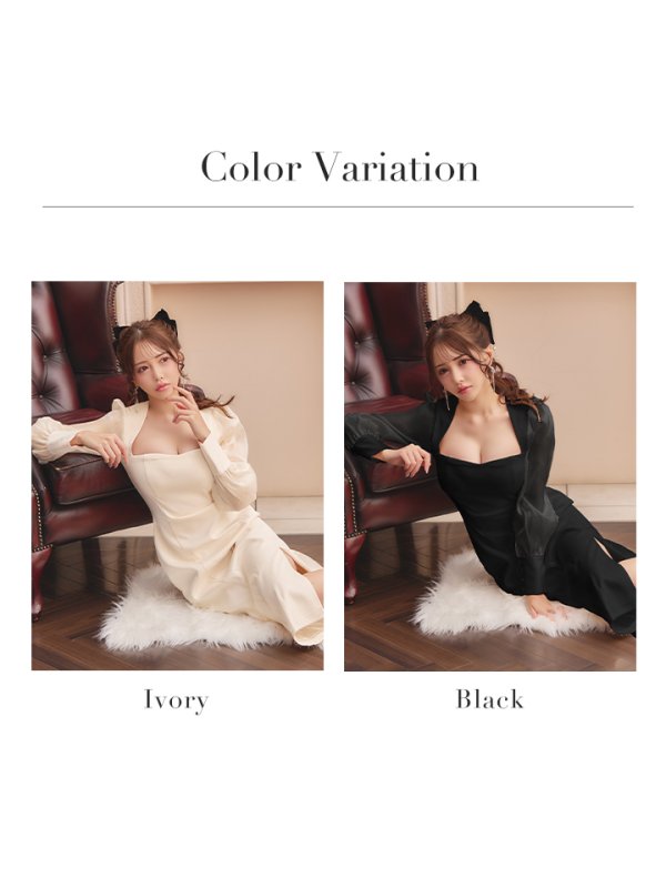 画像25: Lサイズあり【DEA./ディア】マーメイド/ オーガンジースリーブ/ スクエアネック/ サマー/ サテン/ ワンピース/ ロングドレス/ キャバドレス long[OF08]