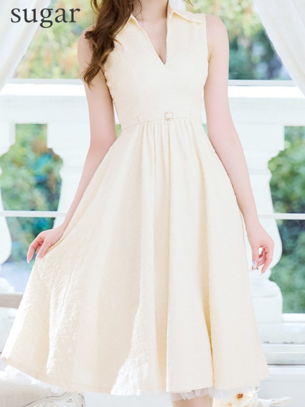 画像9: Lサイズあり【DEA./ディア】襟付き/ ノースリーブ/ ボリュームフレア/ ミディアムドレス/ キャバドレス【OF08】