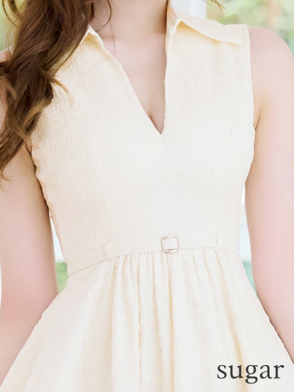 画像11: Lサイズあり【DEA./ディア】襟付き/ ノースリーブ/ ボリュームフレア/ ミディアムドレス/ キャバドレス【OF08】