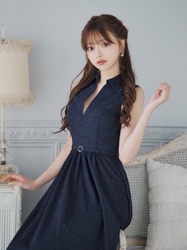 画像35: Lサイズあり【DEA./ディア】襟付き/ ノースリーブ/ ボリュームフレア/ ミディアムドレス/ キャバドレス【OF08】