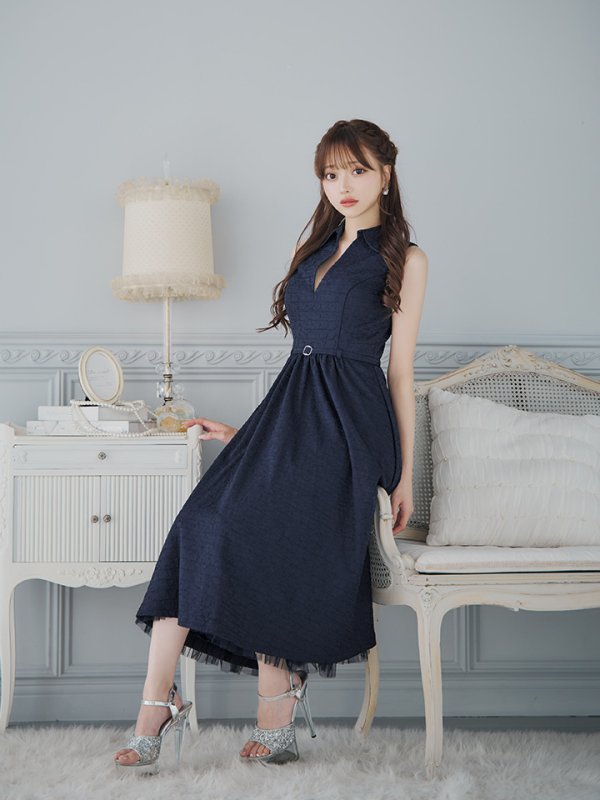 画像36: Lサイズあり【DEA./ディア】襟付き/ ノースリーブ/ ボリュームフレア/ ミディアムドレス/ キャバドレス【OF08】