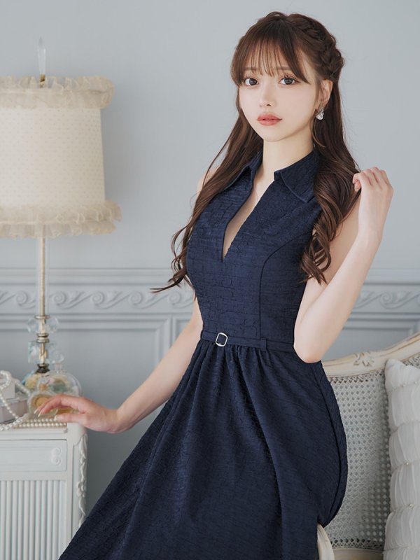 画像37: Lサイズあり【DEA./ディア】襟付き/ ノースリーブ/ ボリュームフレア/ ミディアムドレス/ キャバドレス【OF08】