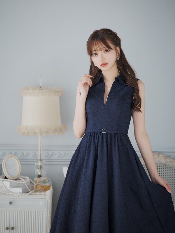 画像38: Lサイズあり【DEA./ディア】襟付き/ ノースリーブ/ ボリュームフレア/ ミディアムドレス/ キャバドレス【OF08】