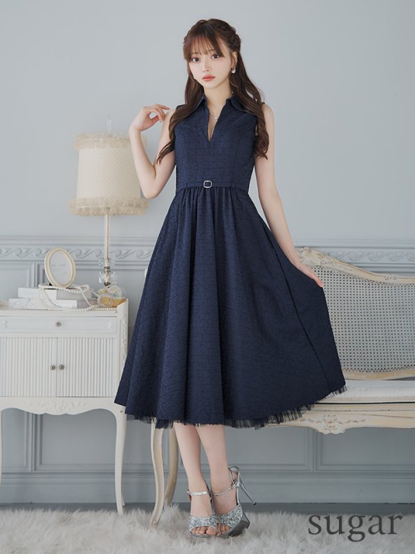 画像39: Lサイズあり【DEA./ディア】襟付き/ ノースリーブ/ ボリュームフレア/ ミディアムドレス/ キャバドレス【OF08】