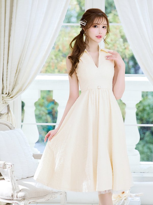 画像5: Lサイズあり【DEA./ディア】襟付き/ ノースリーブ/ ボリュームフレア/ ミディアムドレス/ キャバドレス【OF08】