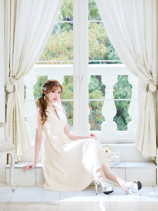 画像6: Lサイズあり【DEA./ディア】襟付き/ ノースリーブ/ ボリュームフレア/ ミディアムドレス/ キャバドレス【OF08】