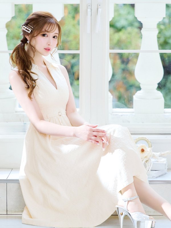 画像7: Lサイズあり【DEA./ディア】襟付き/ ノースリーブ/ ボリュームフレア/ ミディアムドレス/ キャバドレス【OF08】