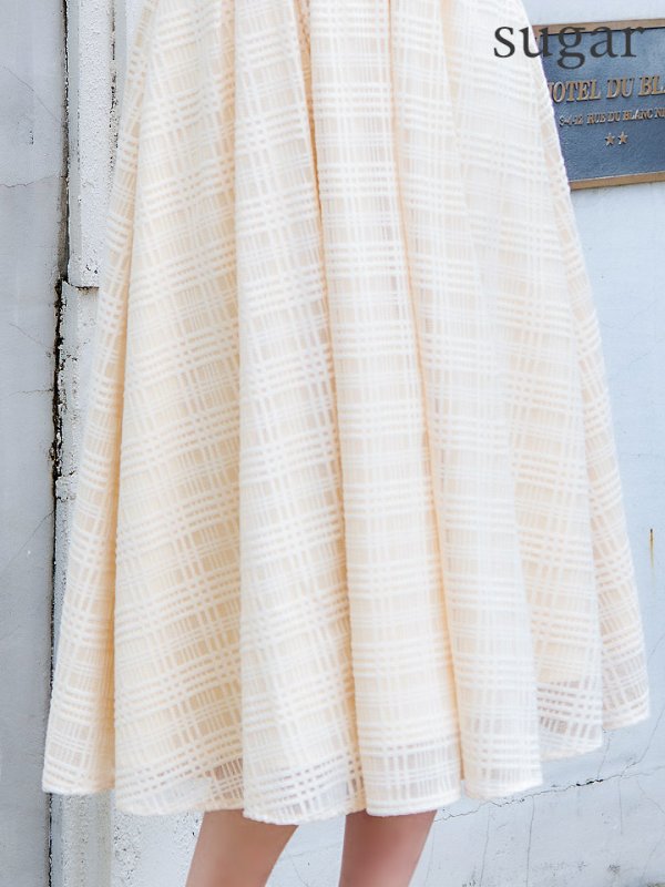 画像20: Lサイズあり【DEA./ディア】襟付き/ ホルターネック/ チェックレース/ フレア/ ミディアムドレス/ キャバドレス【OF08】