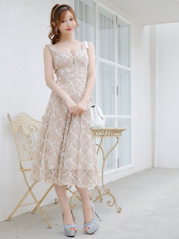 画像8: Lサイズあり【DEA./ディア】バストシッパー/ ノースリーブ/ 刺繍レース/ フレア/ ワンピース/ ロングドレス/ キャバドレス long【OF08】