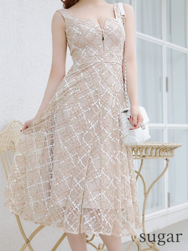 画像11: Lサイズあり【DEA./ディア】バストシッパー/ ノースリーブ/ 刺繍レース/ フレア/ ワンピース/ ロングドレス/ キャバドレス long【OF08】