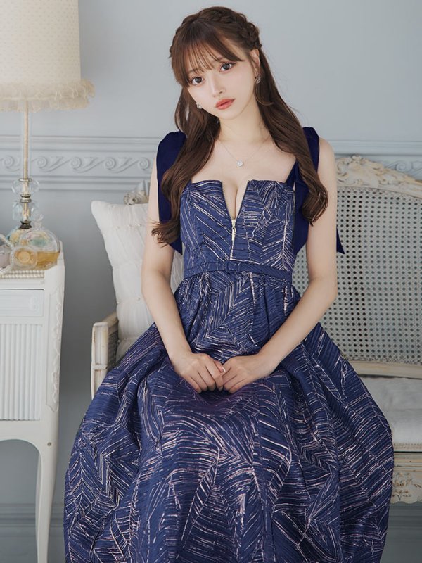 画像17: Lサイズあり【DEA./ディア】ジャガード/ フレア/ サテンリボン/ ミモレ丈/ ミディアムドレス/ キャバドレス【OF08】