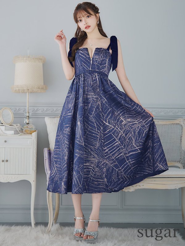 画像20: Lサイズあり【DEA./ディア】ジャガード/ フレア/ サテンリボン/ ミモレ丈/ ミディアムドレス/ キャバドレス【OF08】