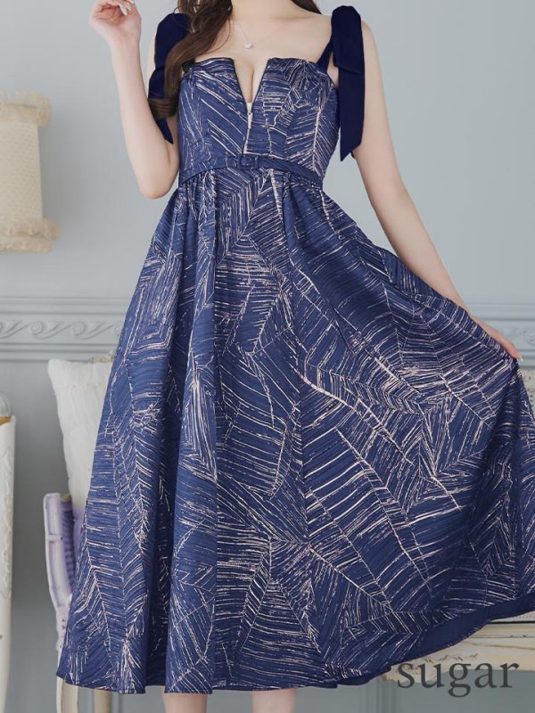 画像21: Lサイズあり【DEA./ディア】ジャガード/ フレア/ サテンリボン/ ミモレ丈/ ミディアムドレス/ キャバドレス【OF08】