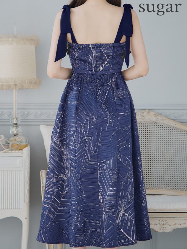 画像22: Lサイズあり【DEA./ディア】ジャガード/ フレア/ サテンリボン/ ミモレ丈/ ミディアムドレス/ キャバドレス【OF08】