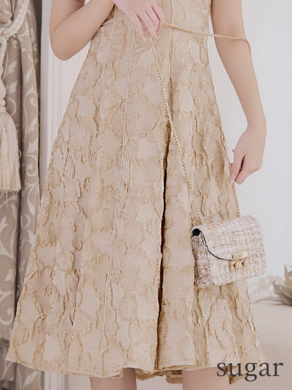 画像15: Lサイズあり【DEA./ディア】花柄ジャガード/ パイピング/ フレア/ ミモレ丈/ ミディアムドレス/ キャバドレス【OF08】