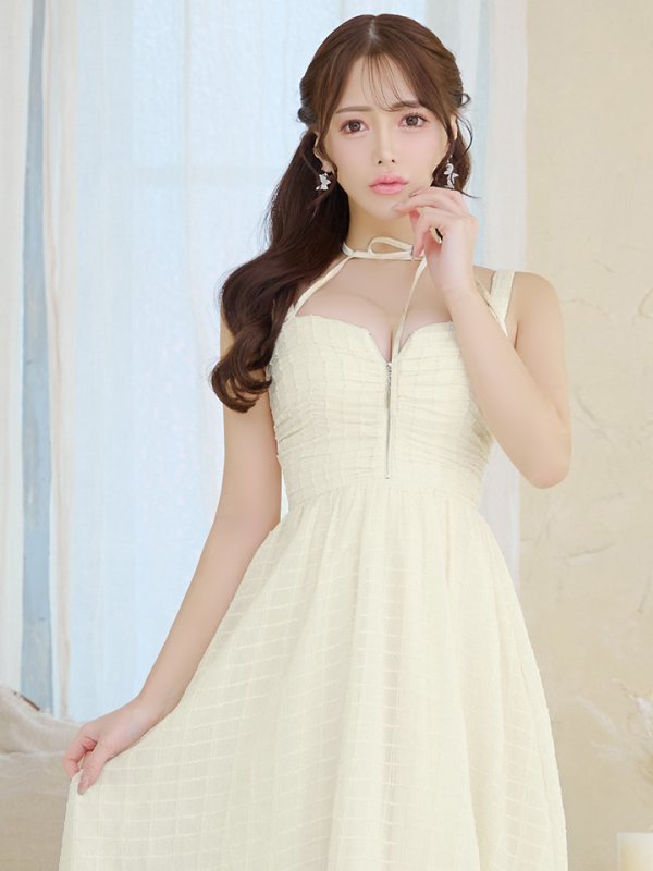 画像4: Lサイズあり【DEA./ディア】ホルターリボン取り外し可能/ バストジップ/ 刺繍レース/ フレア/ ワンピース/ ミモレ丈/ ミディアムドレス/ キャバドレス long【OF08】