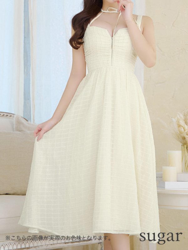 画像9: Lサイズあり【DEA./ディア】ホルターリボン取り外し可能/ バストジップ/ 刺繍レース/ フレア/ ワンピース/ ミモレ丈/ ミディアムドレス/ キャバドレス long【OF08】