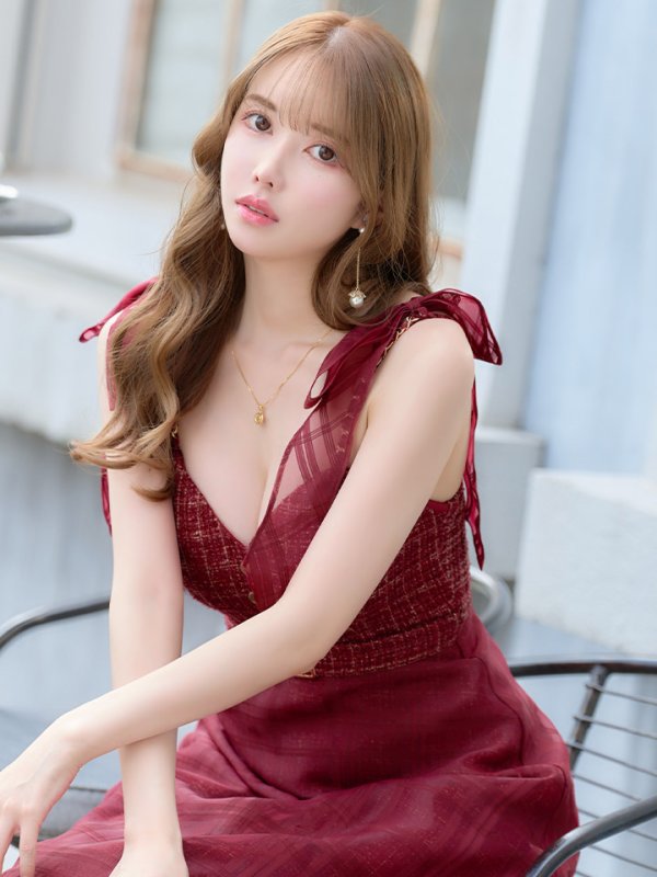 画像14: Lサイズあり【DEA./ディア】ラメツイード/ チェックオーガンジー/ キャミソール/ Aライン/ フレア/ ミモレ丈/ ミディアム丈/ ワンピース/ ミディアムドレス/ キャバドレス【OF08】