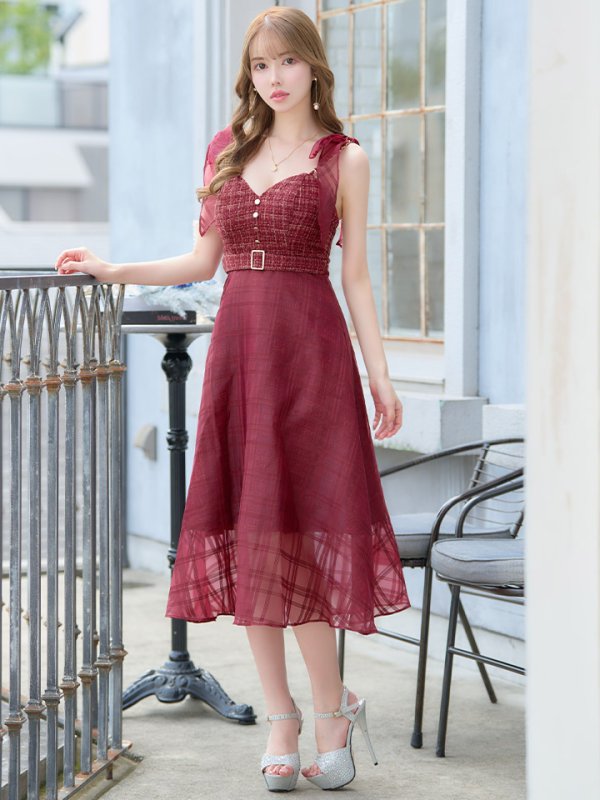 画像15: Lサイズあり【DEA./ディア】ラメツイード/ チェックオーガンジー/ キャミソール/ Aライン/ フレア/ ミモレ丈/ ミディアム丈/ ワンピース/ ミディアムドレス/ キャバドレス【OF08】