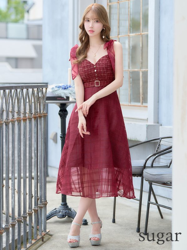 画像18: Lサイズあり【DEA./ディア】ラメツイード/ チェックオーガンジー/ キャミソール/ Aライン/ フレア/ ミモレ丈/ ミディアム丈/ ワンピース/ ミディアムドレス/ キャバドレス【OF08】