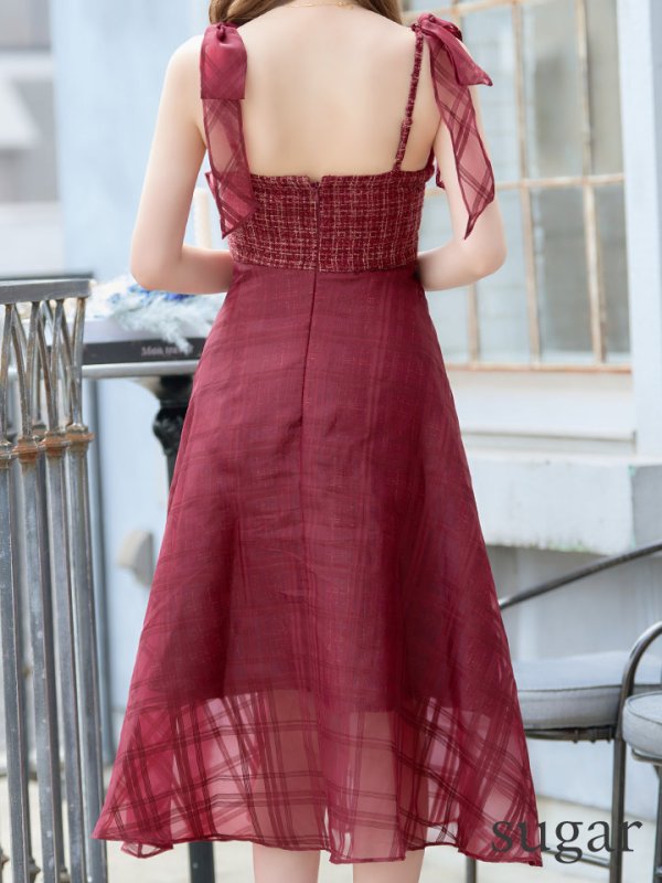 画像20: Lサイズあり【DEA./ディア】ラメツイード/ チェックオーガンジー/ キャミソール/ Aライン/ フレア/ ミモレ丈/ ミディアム丈/ ワンピース/ ミディアムドレス/ キャバドレス【OF08】