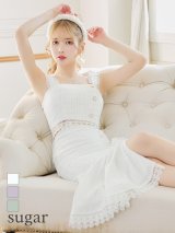 再入荷！【DEA.by ROBE de FLEURS/ディアバイローブドフルール】スプリングツイード/ ノースリーブ/ セットアップ/ レース/ ミモレ丈/ Aライン/ ミディアムドレス/ キャバドレス[OF2]