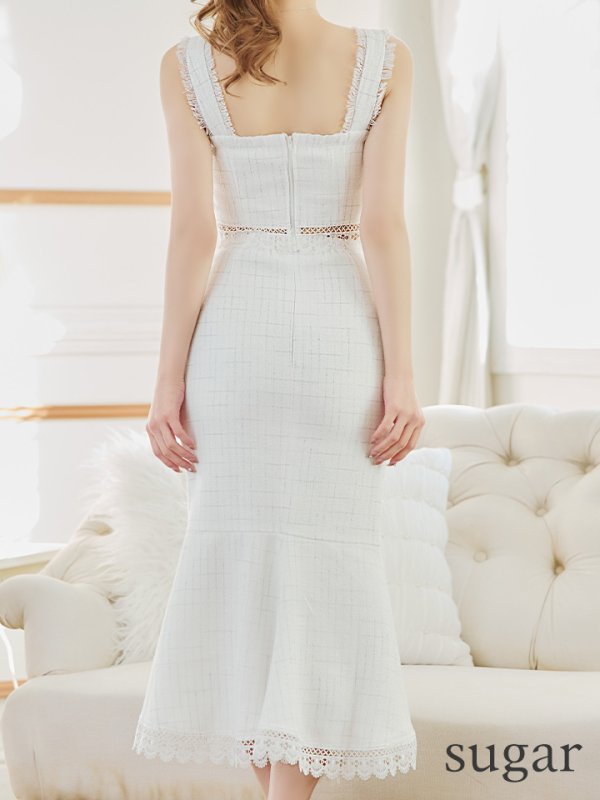 画像9: 再入荷!【DEA./ディア】スプリングツイード/ ノースリーブ/ セットアップ/ レース/ ミモレ丈/ Aライン/ ミディアムドレス/ キャバドレス【OF08】