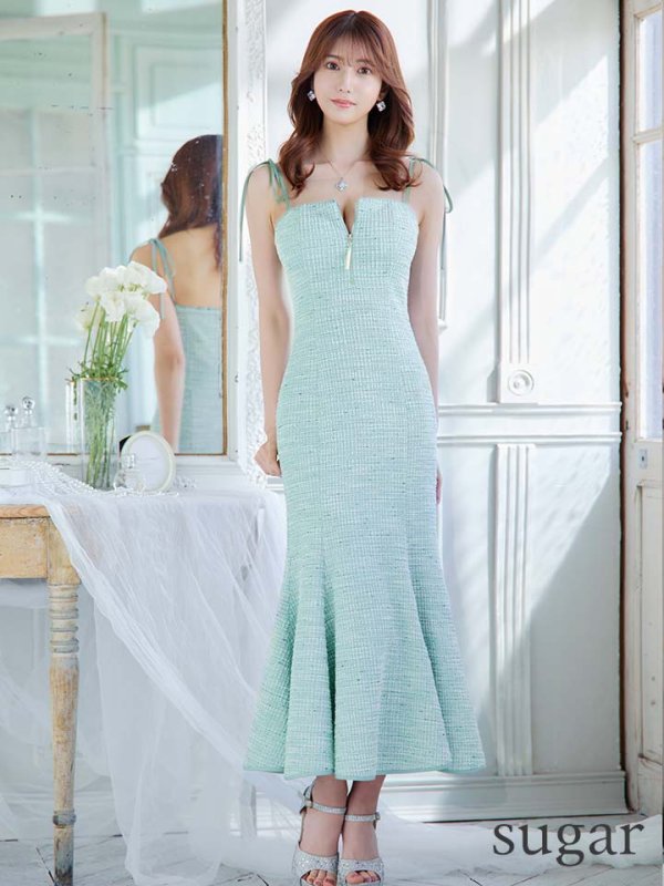 画像7: Lサイズあり【DEA./ディア】肩紐リボン/ ニットツイード/ マーメイド/ ミディアムドレス/ キャバドレス【OF08】