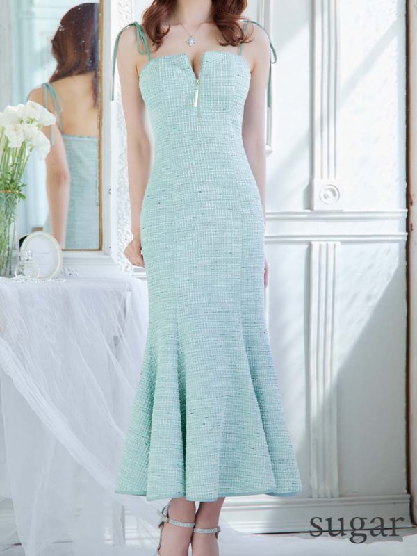 画像8: Lサイズあり【DEA./ディア】肩紐リボン/ ニットツイード/ マーメイド/ ミディアムドレス/ キャバドレス【OF08】