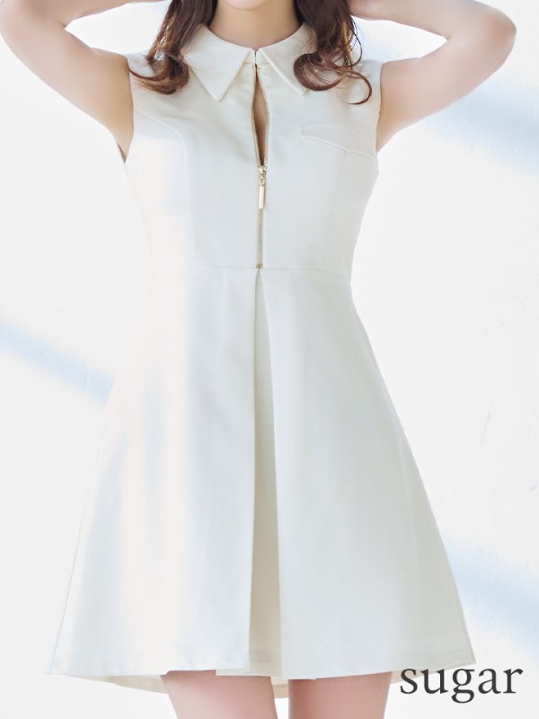 画像8: Lサイズあり【DEA./ディア】センタージップ/ シンプル/ ノースリーブ/ レディ/ フレア/ ミニドレス/ キャバドレス[OF08]