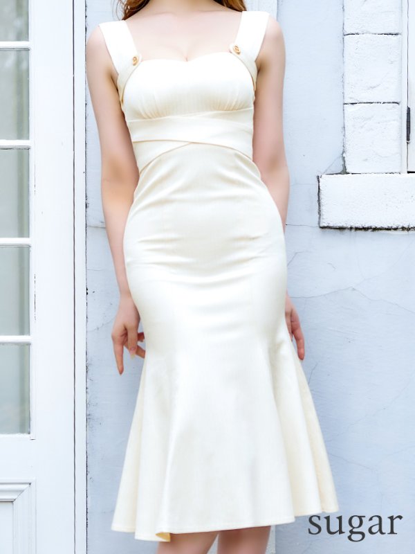 画像11: Lサイズあり【DEA./ディア】ウエストクロス/ リブニット/ マーメイド/ ノースリーブ/ ミディアムドレス/ キャバドレス[OF08]